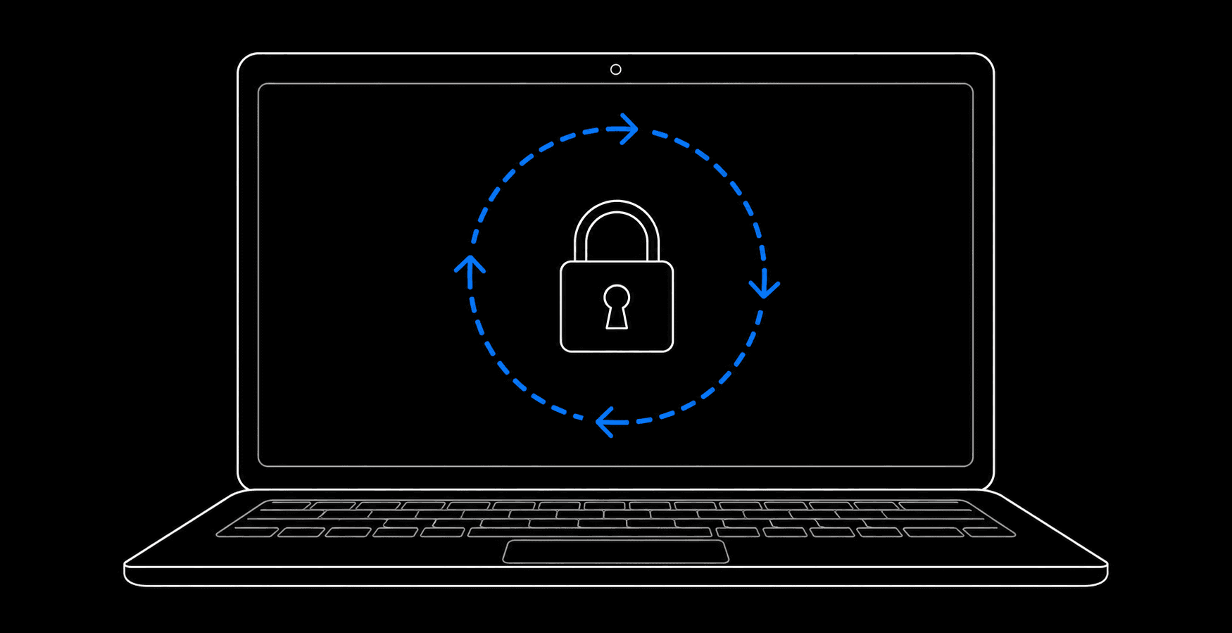 Technical laptop and lock illustration representing local processing