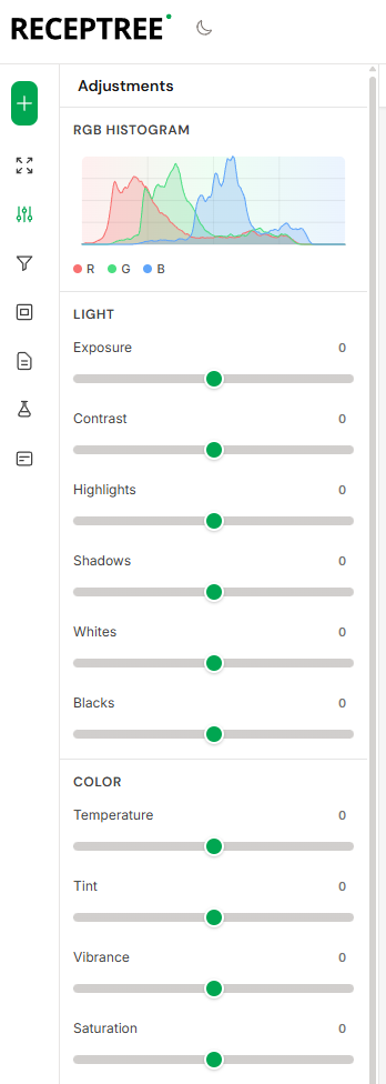 Receptree Studio Adjustments Interface